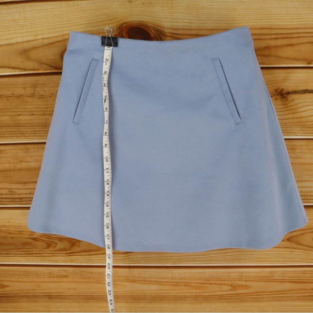 LOFT Short Skirt A-Line Womens M Pale Blue Poly‎ ELASTIC WAIST Faux Pockets SOFT